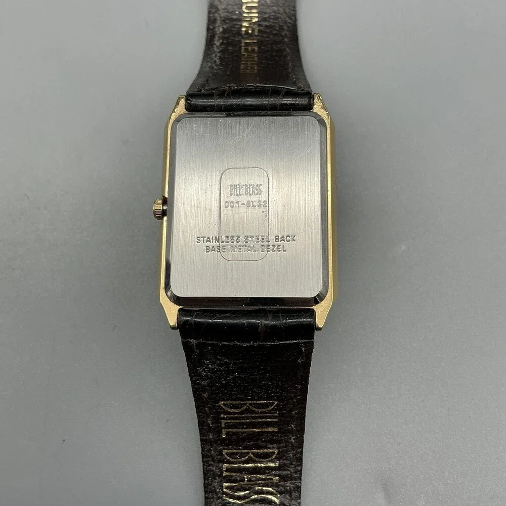 Vintage Bill Blass 007-0132 Mens Watch 24mm Gold Dial Black Leather New Battery
